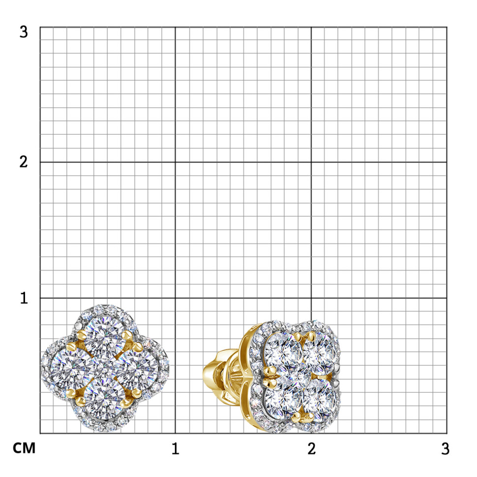 Серьги пусеты из жёлтого золота с бриллиантами (054743)