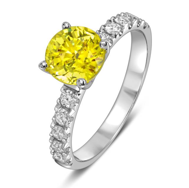 Кольцо из белого золота с жёлтым сапфиром и бриллиантами (061129)