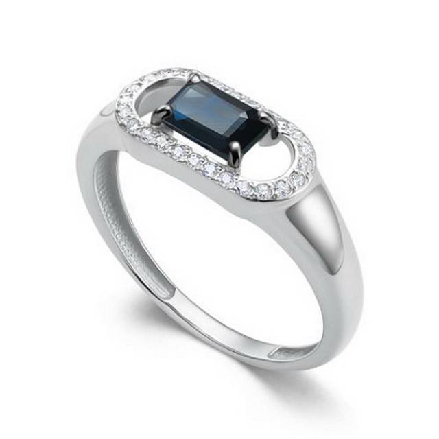 Кольцо из белого золота с бриллиантами и сапфиром  (061185)
