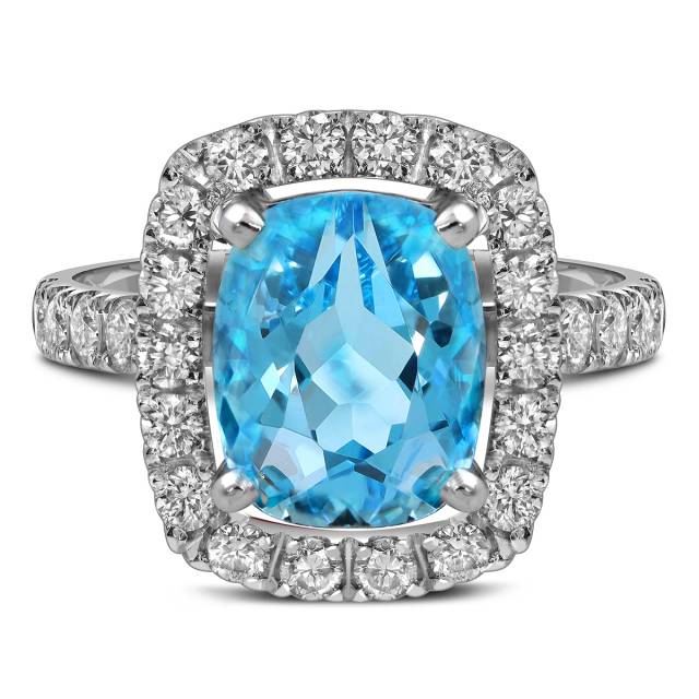 Кольцо из белого золота с бриллиантами и аквамарином (058664)