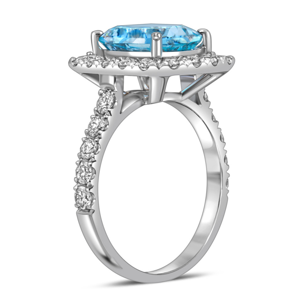 Кольцо из белого золота с бриллиантами и аквамарином (058664)