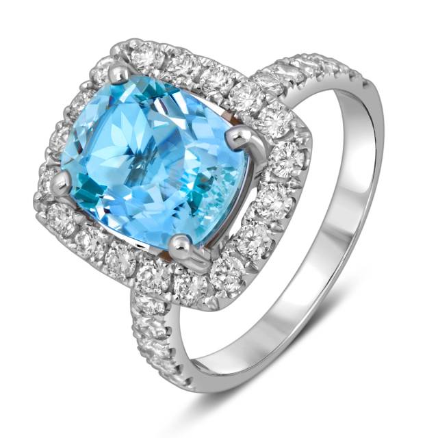 Кольцо из белого золота с бриллиантами и аквамарином (058664)