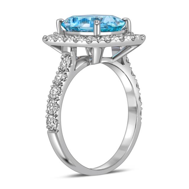 Кольцо из белого золота с бриллиантами и аквамарином (058664)