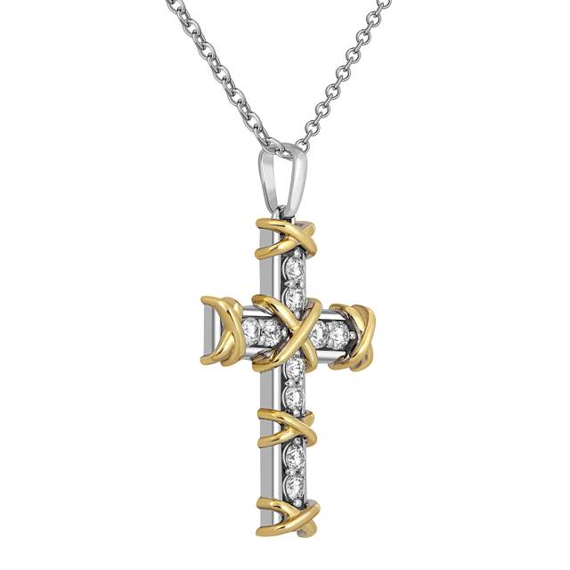 Кулон крест из комбинированного золота с бриллиантами (045934)