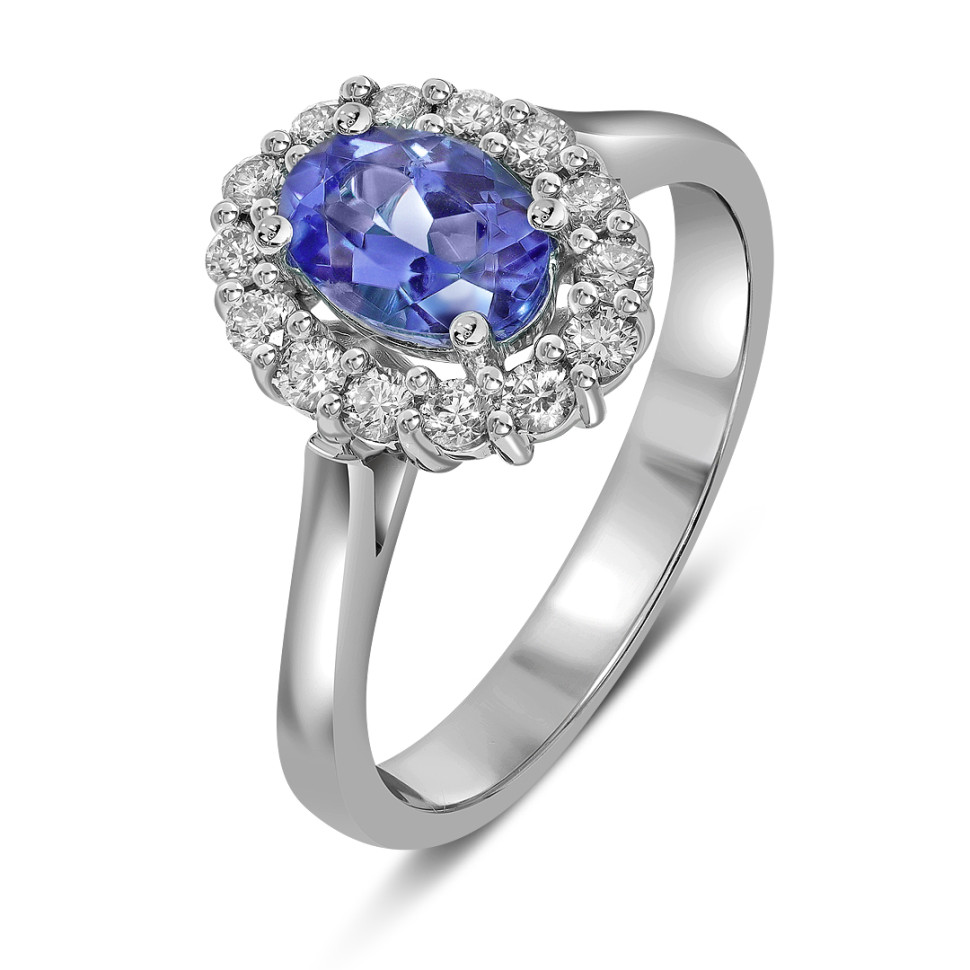 Кольцо из белого золота с бриллиантами и танзанитом (061603)