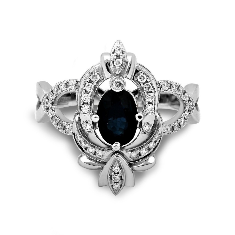 Кольцо из белого золота с бриллиантами и сапфиром (025817)