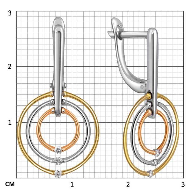 Серьги из комбинированного золота с бриллиантами (047278)