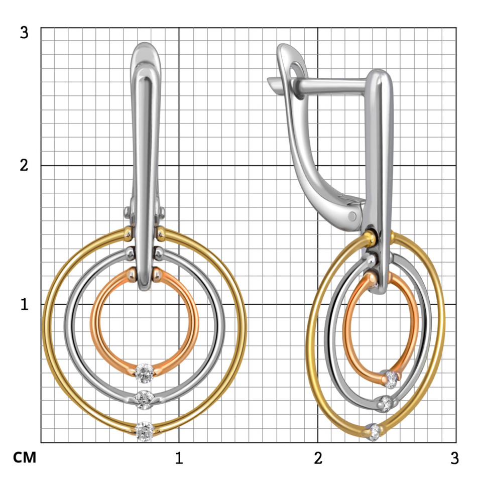 Серьги из комбинированного золота с бриллиантами (047278)
