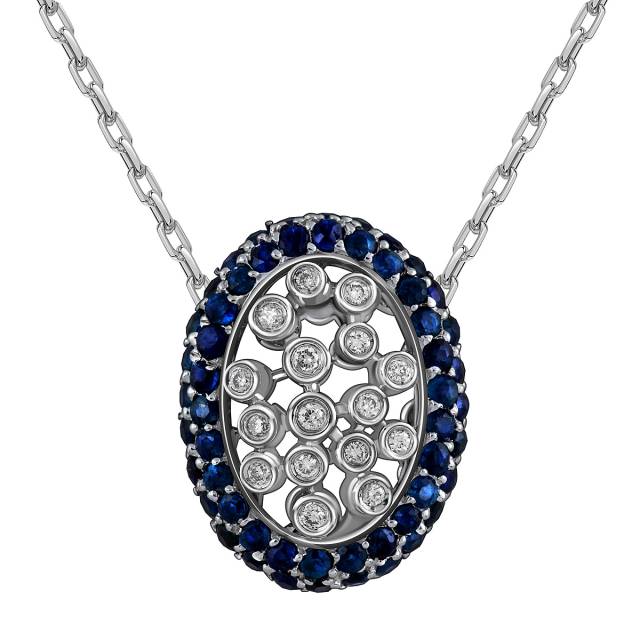 Колье из белого золота с бриллиантами и сапфирами (063571)