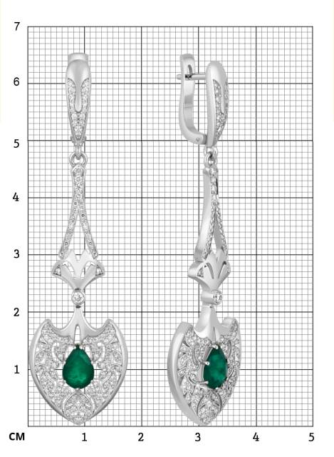 Серьги из белого золота с бриллиантами и изумрудами (039883)