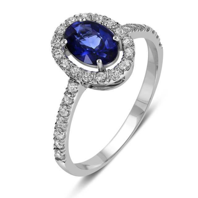 Кольцо из белого золота с бриллиантами и сапфиром (061132)