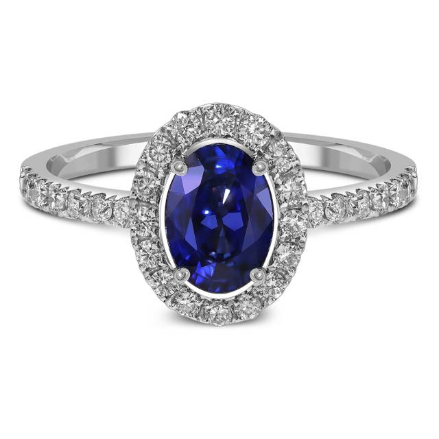 Кольцо из белого золота с бриллиантами и сапфиром (061132)