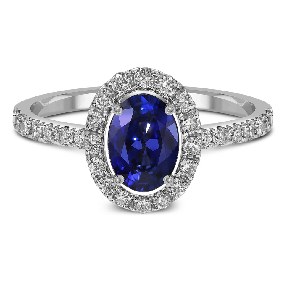 Кольцо из белого золота с бриллиантами и сапфиром (061132)