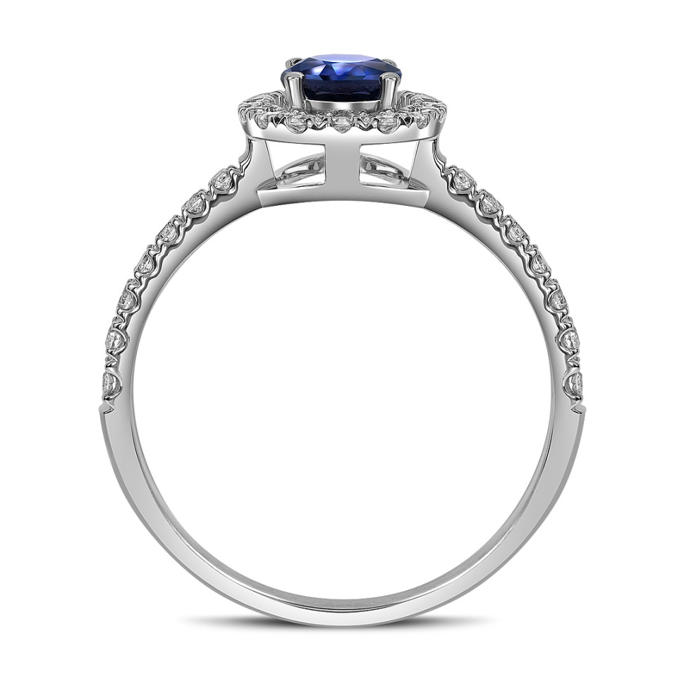 Кольцо из белого золота с бриллиантами и сапфиром (061132)