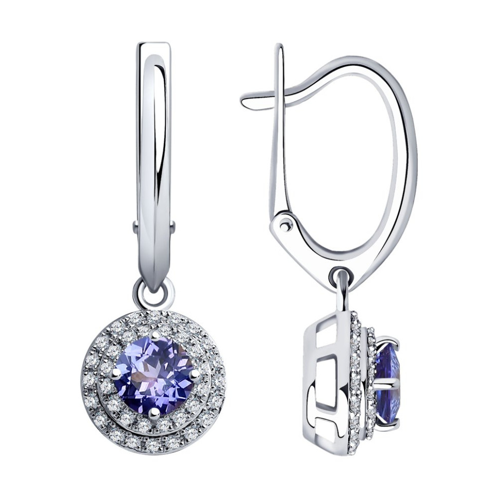 Серьги из белого золота с бриллиантами и танзанитами (043931)