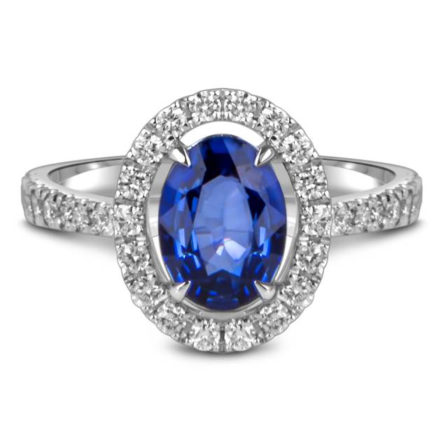 Кольцо из белого золота с бриллиантами и  сапфиром (055603)