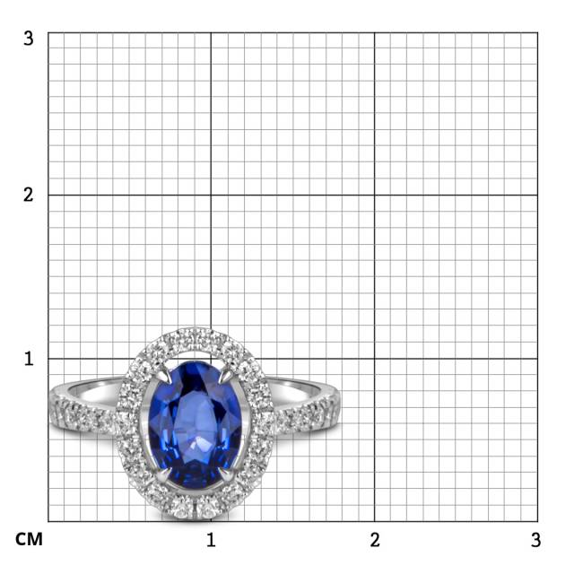 Кольцо из белого золота с бриллиантами и  сапфиром (055603)