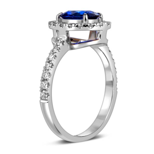 Кольцо из белого золота с бриллиантами и  сапфиром (055603)