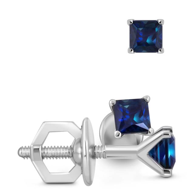 Серьги пусеты из белого золота с сапфирами (050820)