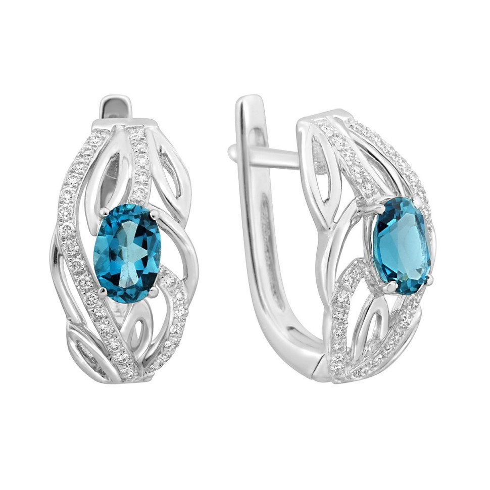 Серьги из белого золота с бриллиантами и топазами (015105)