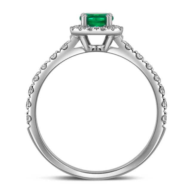 Кольцо из белого золота с бриллиантами и изумрудом (060984)