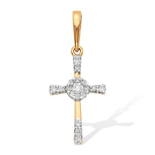 Кулон крест из красного золота с бриллиантами (040861)