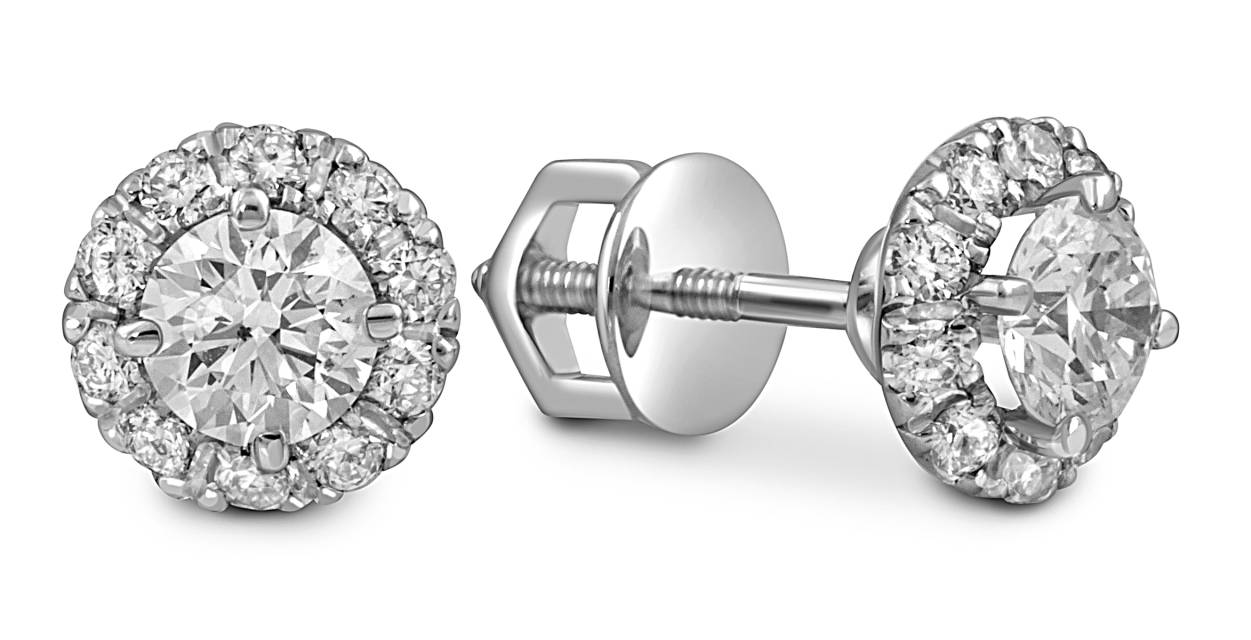 Серьги пусеты из белого золота с бриллиантами (053735)