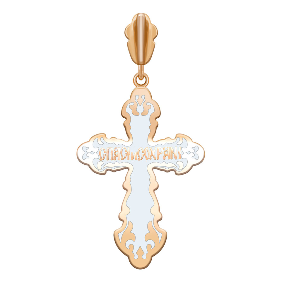 Кулон крест из красного золота с эмалью (038540)