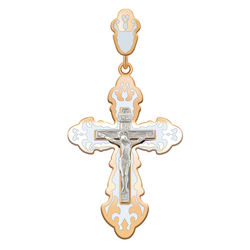 Кулон крест из красного золота с эмалью (038540)