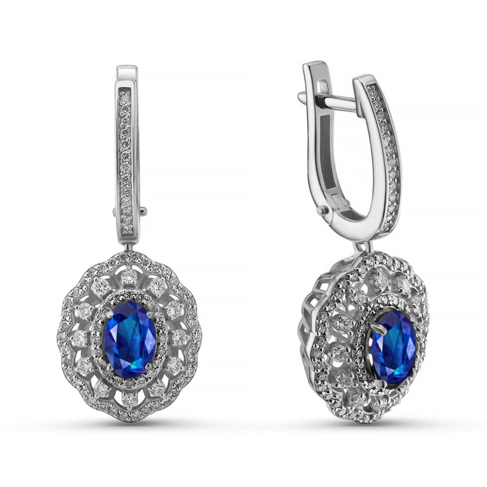 Серьги из белого золота с бриллиантами и сапфирами (063792)