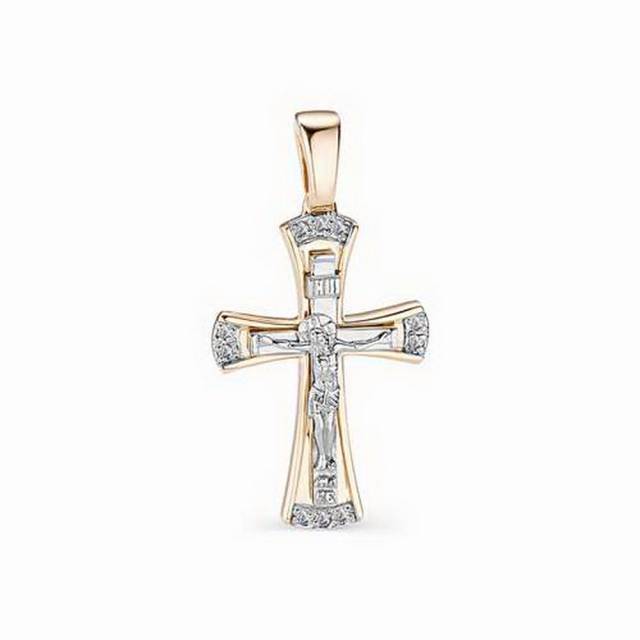 Подвеска крест из комбинированного золота с бриллиантами (031474)