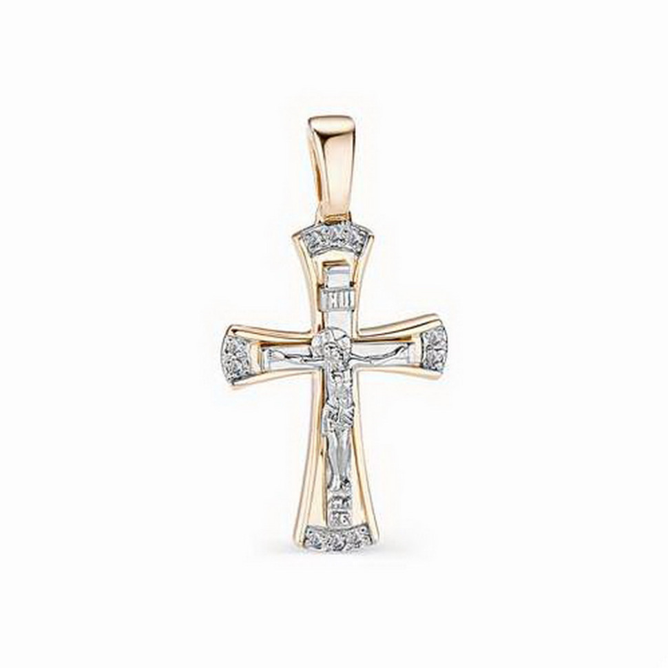 Подвеска крест из комбинированного золота с бриллиантами (031474)