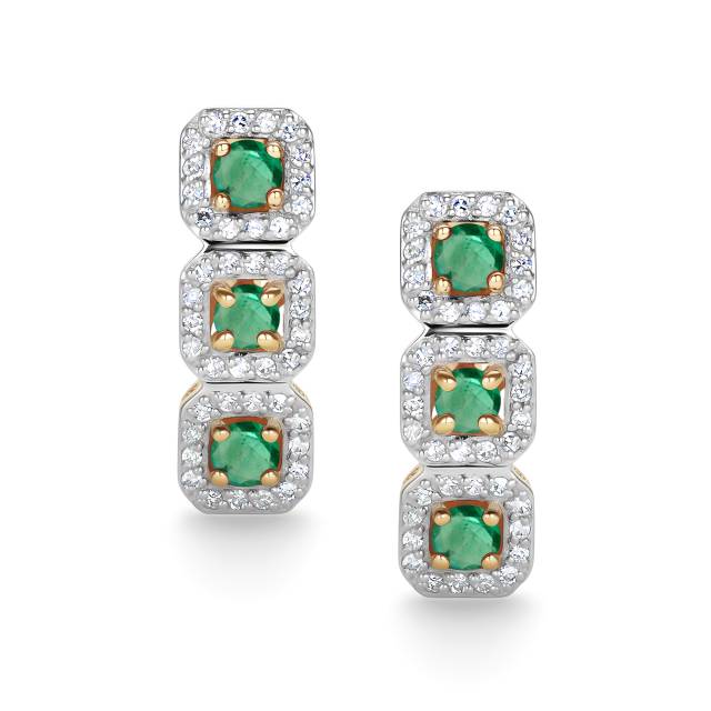 Серьги из жёлтого золота с бриллиантами и изумрудами (061497)