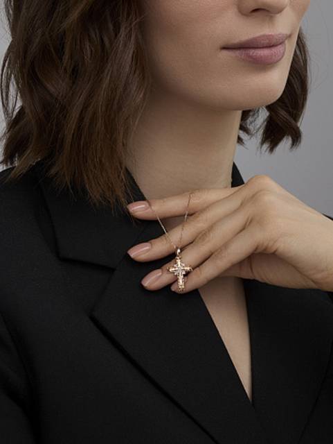 Кулон крест из комбинированного золота с бриллиантами (061184)