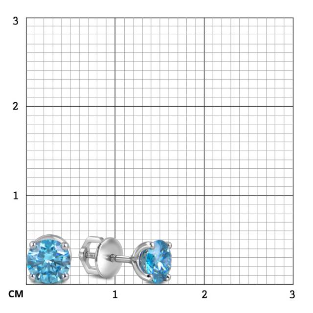 Серьги пусеты из белого золота с голубыми бриллиантами (060043)