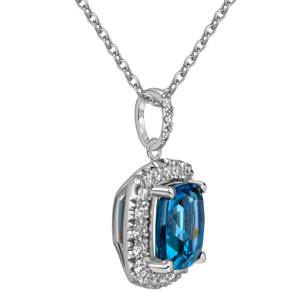 Кулон из белого золота с бриллиантами и топазом (060150)