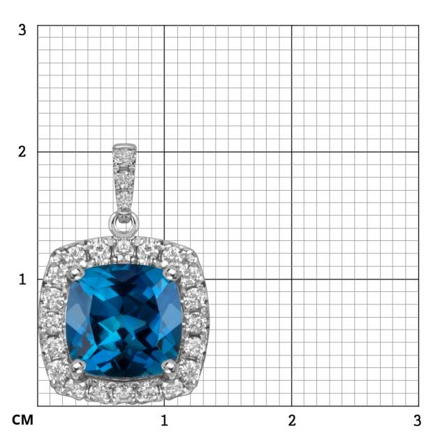 Кулон из белого золота с бриллиантами и топазом (060150)