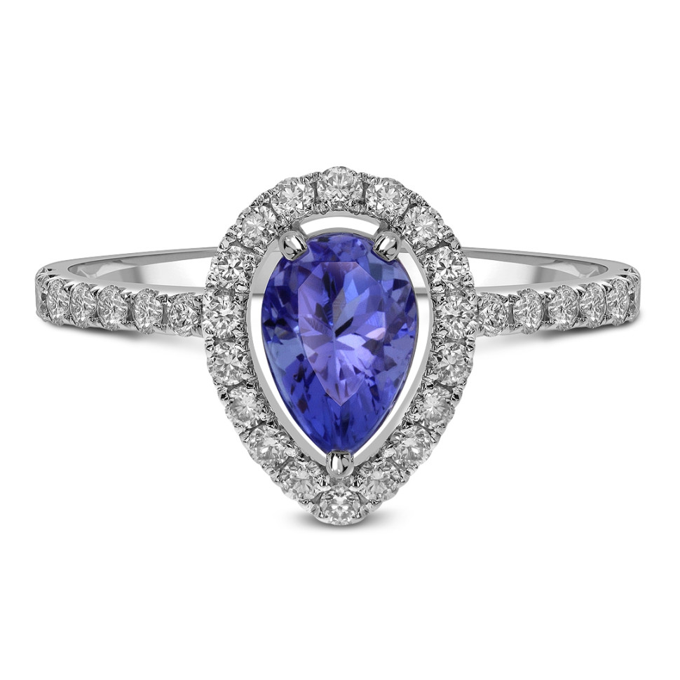 Кольцо из белого золота с бриллиантами и танзанитом (061593)