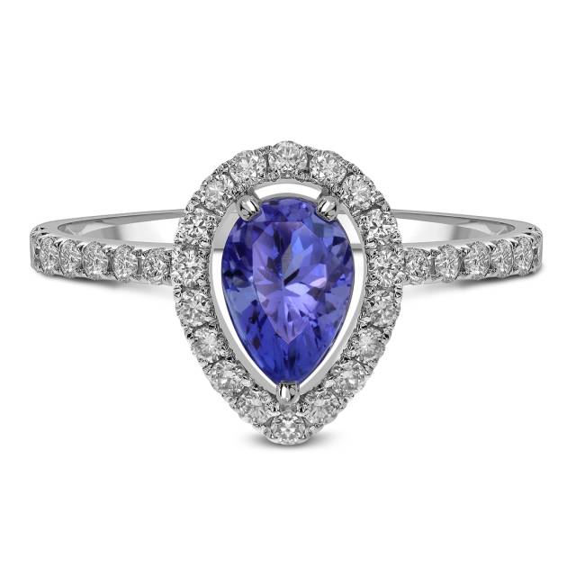 Кольцо из белого золота с бриллиантами и танзанитом (061593)