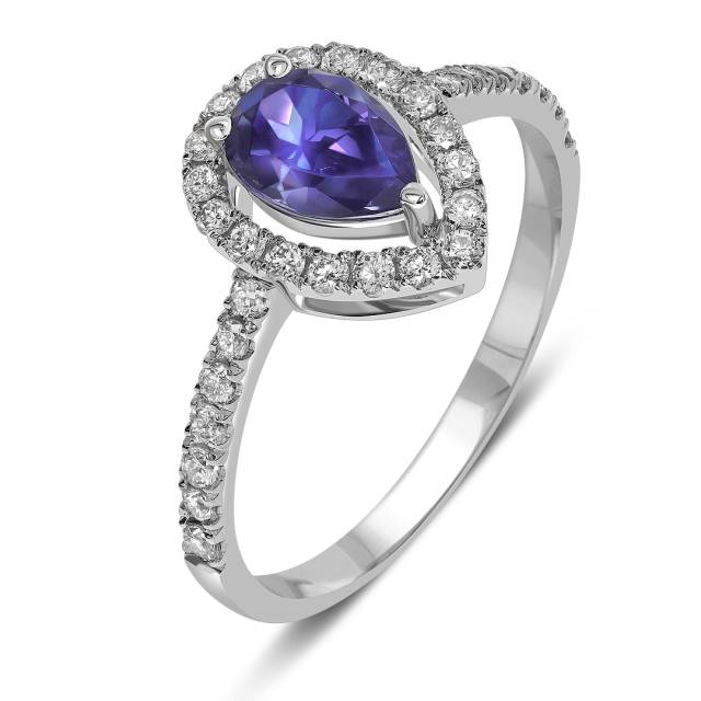 Кольцо из белого золота с бриллиантами и танзанитом (061593)