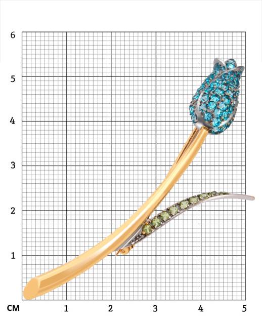 Брошь из жёлтого золота с фианитами (046203)