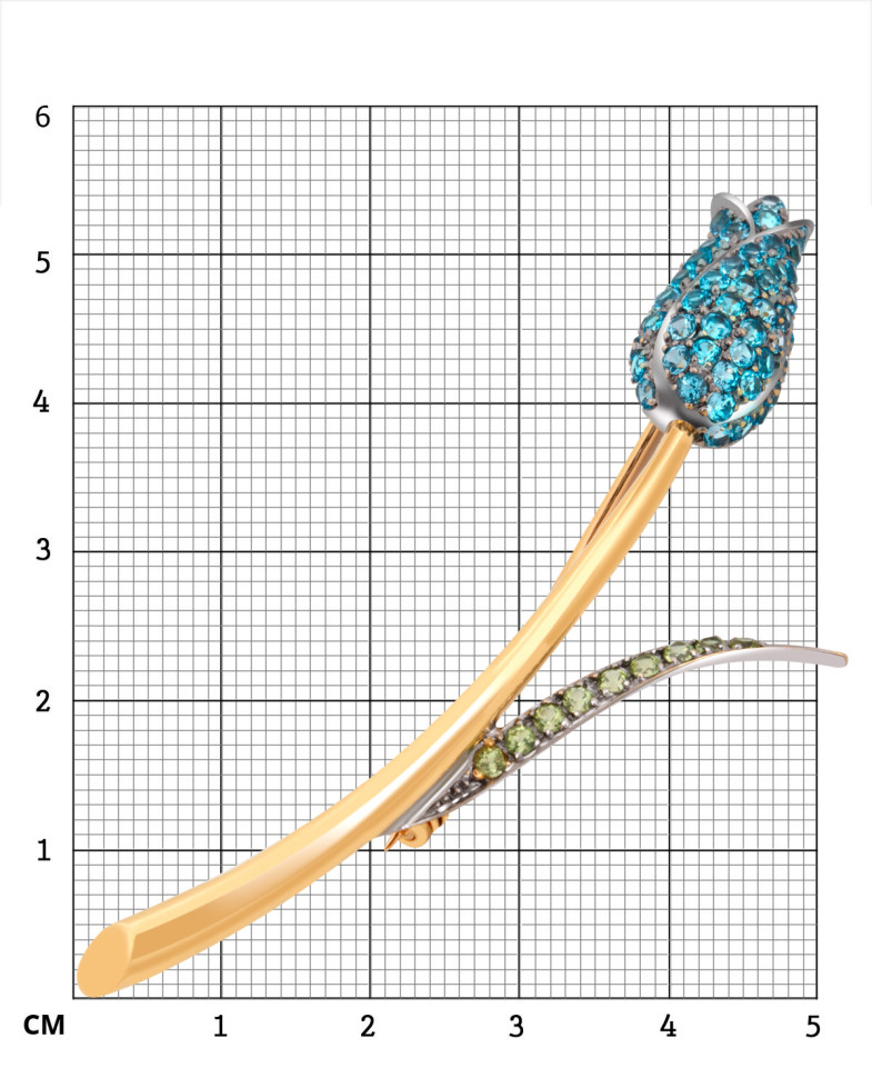 Брошь из жёлтого золота с фианитами (046203)