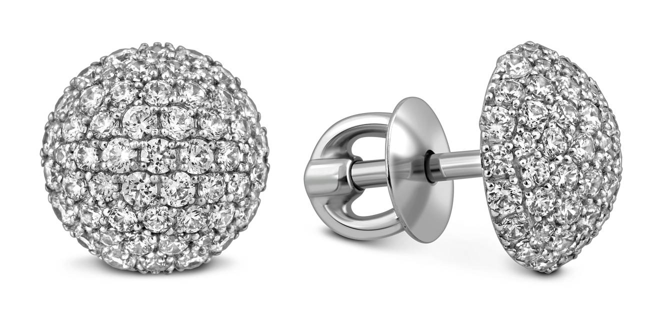 Серьги пусеты из белого золота с фианитами (023062)