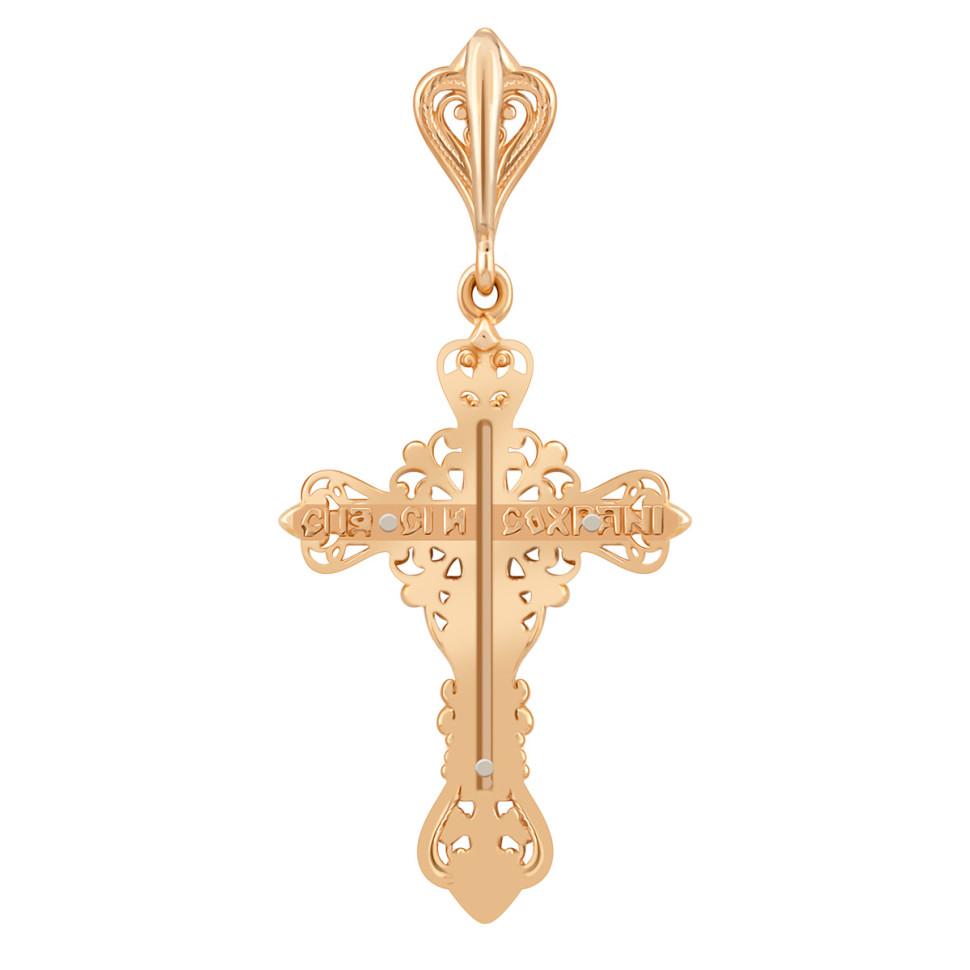 Кулон крест из красного золота с эмалью (038554)