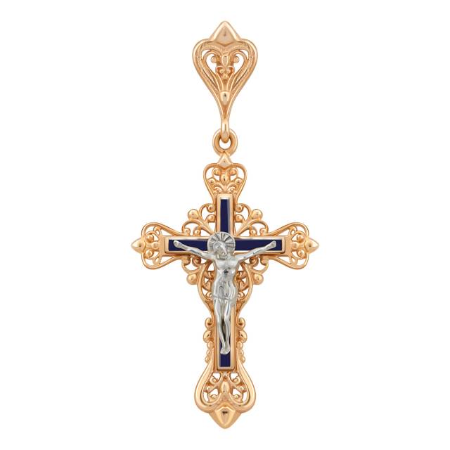Кулон крест из красного золота с эмалью (038554)