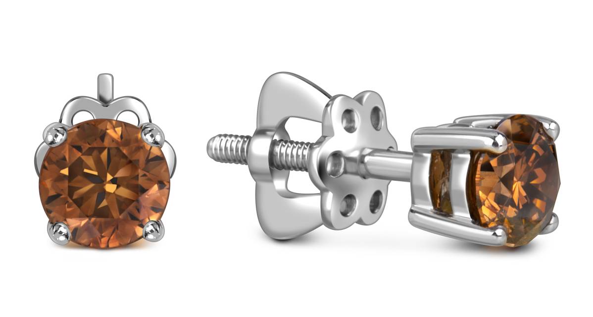 Серьги пустеы из белого золота с коньячными бриллиантами (049315)