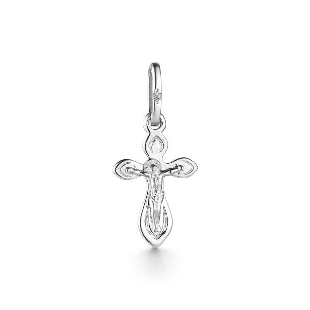 Кулон крест из белого золота с бриллиантом (042148)