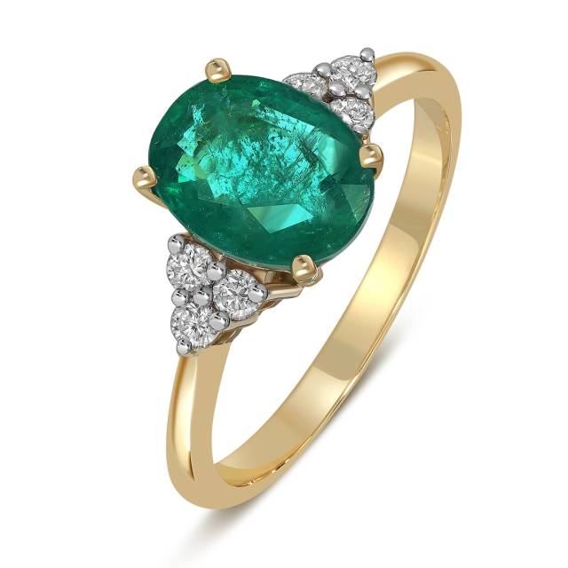 Кольцо из жёлтого золота с бриллиантами и изумрудом (063689)