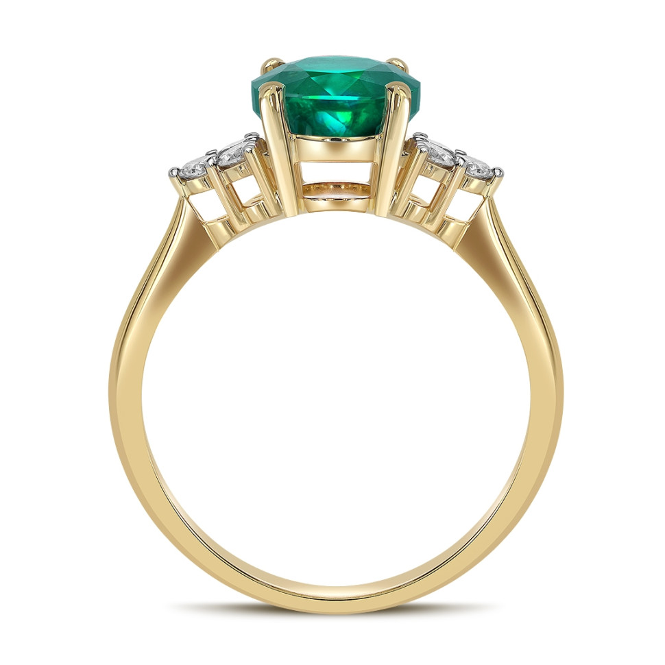 Кольцо из жёлтого золота с бриллиантами и изумрудом (063689)