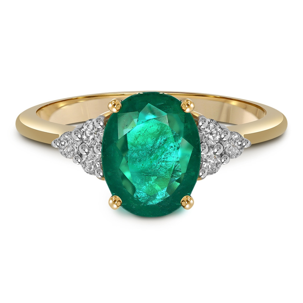 Кольцо из жёлтого золота с бриллиантами и изумрудом (063689)